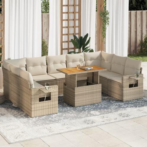 Vidaxl Salon De Jardin Avec Coussins 10 Pcs Beige Résine Tressée on Productcaster.