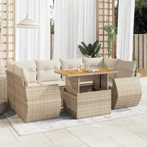 Vidaxl Salon De Jardin Avec Coussins 7 Pcs Beige Résine Tressée on Productcaster.