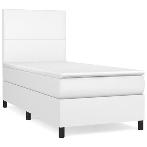 Vidaxl Lit À Sommier Tapissier Avec Matelas Blanc 90x190 Cm Similic... on Productcaster.