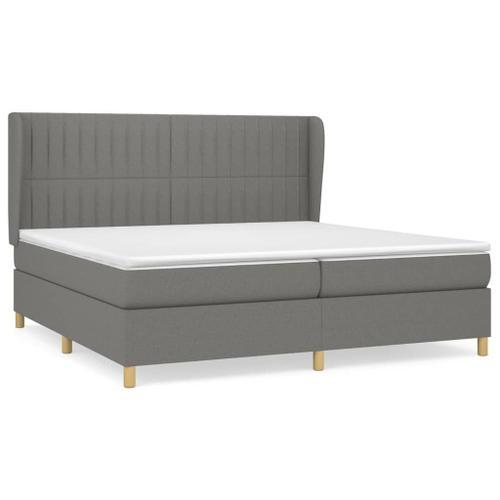 Lit À Sommier Tapissier Avec Matelas Gris Foncé 200x200cm Tissu on Productcaster.