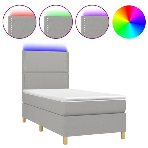 Vidaxl Sommier Tapissier Avec Matelas Et Led Gris Clair 90x200cm Ti... on Productcaster.