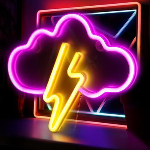 Neon Mural Des Nuages Rose Jaune, Néon, Enseigne Lumineuse, Neon Le... on Productcaster.