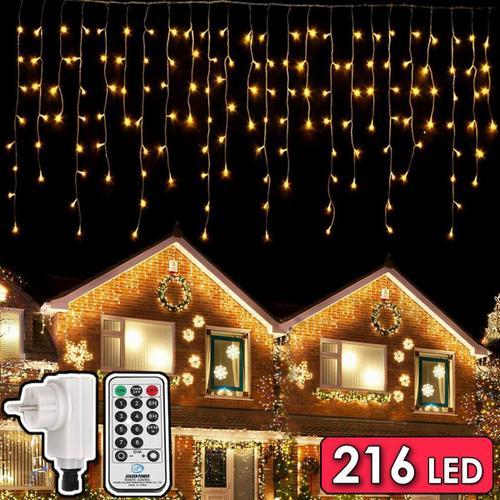 216 Leds Guirlandes Lumineuses, 5.5m Rideau Icicle Lumière Chaîne, ... on Productcaster.