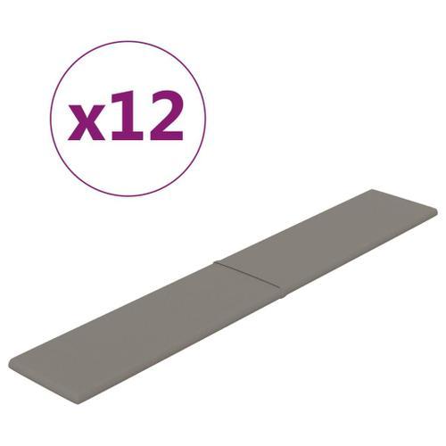 vidaXL Panneaux muraux 12 pcs Gris clair 90x15 cm Velours 1,62 m² on Productcaster.