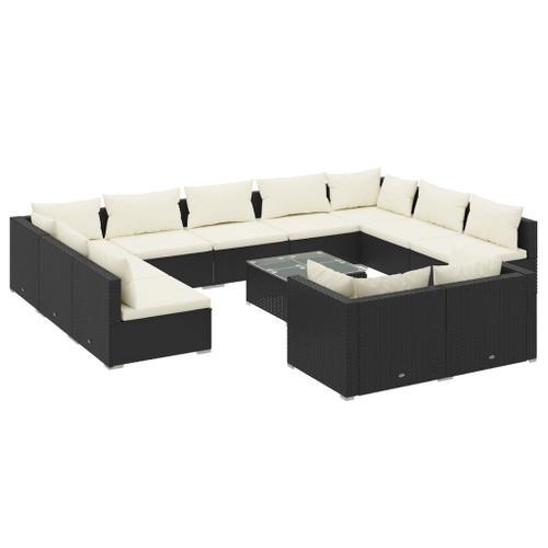 Vidaxl Salon De Jardin 12 Pcs Avec Coussins Noir Résine Tressée on Productcaster.