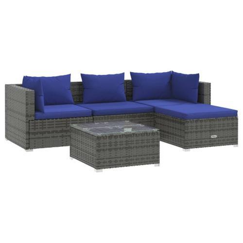 Vidaxl Salon De Jardin 5 Pcs Avec Coussins Résine Tressée Gris on Productcaster.