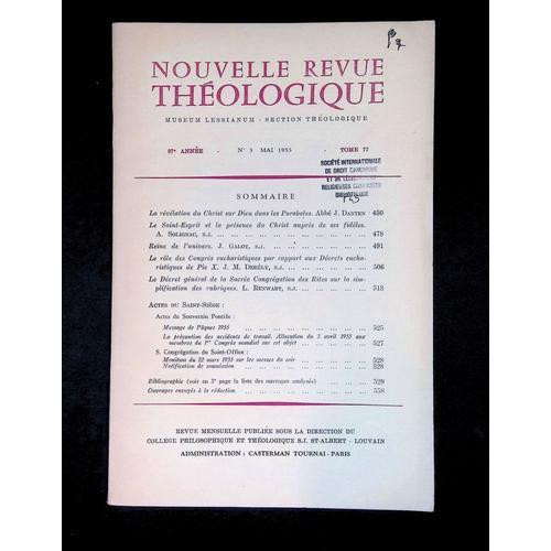 Nouvelle Revue Théologique N° 5 Mai 1955 Tome 77 on Productcaster.