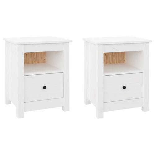 Vidaxl Tables De Chevet 2 Pcs Blanc 40x35x49 Cm Bois De Pin Massif on Productcaster.