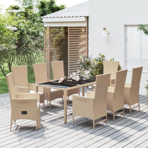 Vidaxl Meubles À Dîner De Jardin Et Coussins 9 Pcs Beige Poly Rotin on Productcaster.