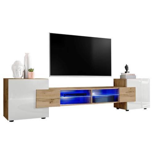 Meuble Banc Tv Merano Version 2 Komodee - Led Bleues - Blanc Brilla... on Productcaster.