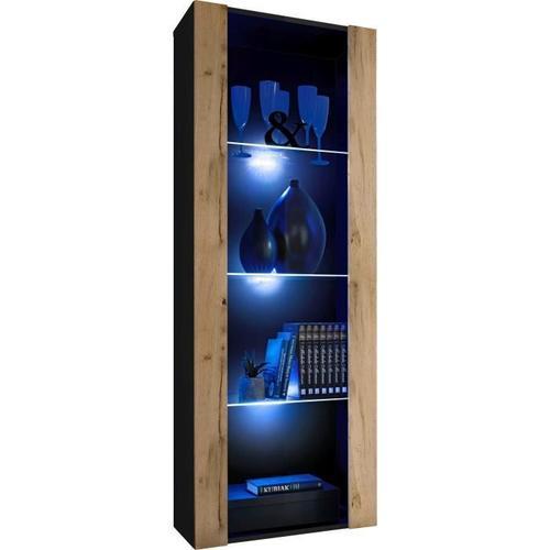 Vitrine Armoire Komodee Tivoli - Led Bleues - Bois Naturel Et Noir ... on Productcaster.