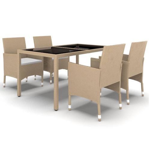 Mobilier À Dîner Jardin 5 Pcs Résine Tressée Verre Trempé Beige on Productcaster.