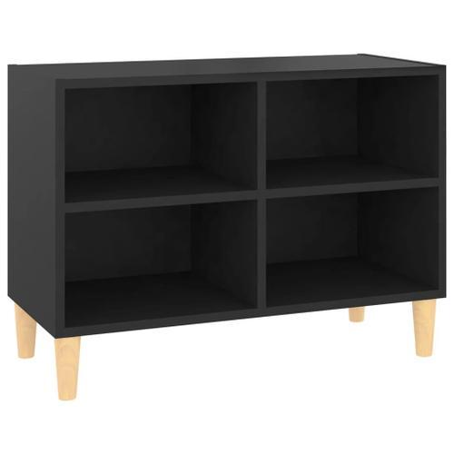 Vidaxl Meuble Tv Avec Pieds En Bois Massif Noir 69,5x30x50 Cm on Productcaster.