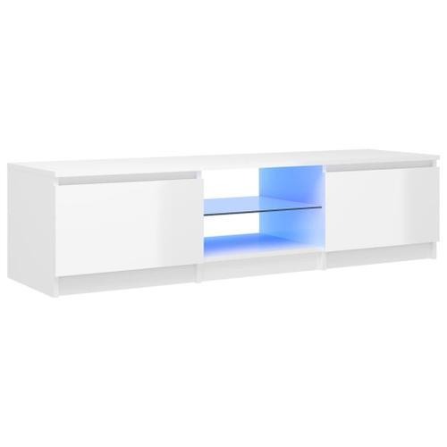 Vidaxl Meuble Tv Avec Lumières Led Blanc Brillant 140x40x35,5 Cm on Productcaster.