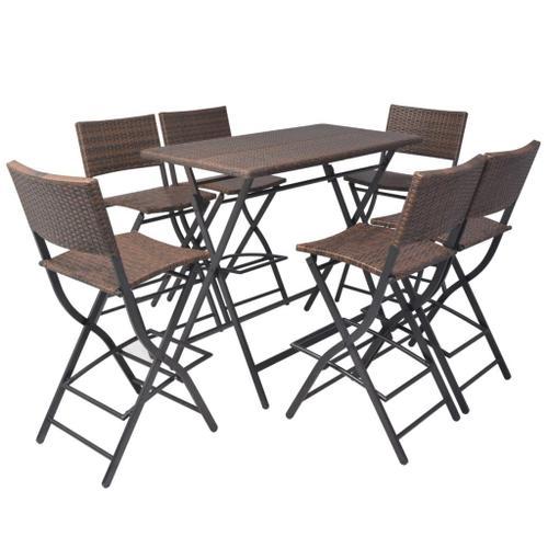 Vidaxl Mobilier À Dîner Pliable 7 Pcs Acier Résine Tressée Marron on Productcaster.