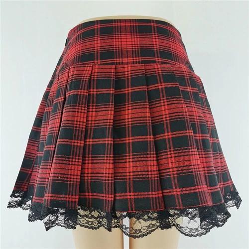 Jupe Courte Plissée Rouge Tartan Pour Femme,Streetwear À Carreaux,B... on Productcaster.