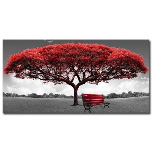 Peinture à l'huile sur toile de paysage d'arbre et de chaise rouge,... on Productcaster.