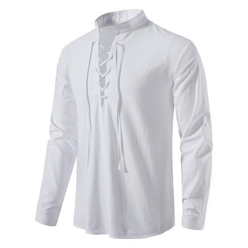 Col En V Manches Longues Henry Chemise Coton Lin Version Ample Top ... on Productcaster.