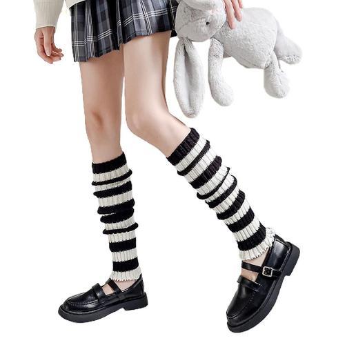 Femmes Lolita Punk Leg Warmers Black White Striped Côtelé Tricoté G... on Productcaster.