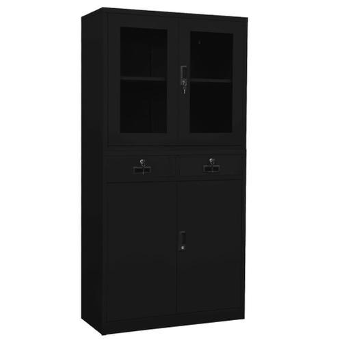 Vidaxl Armoire De Bureau Noir 90x40x180 Cm Acier Et Verre Trempé on Productcaster.