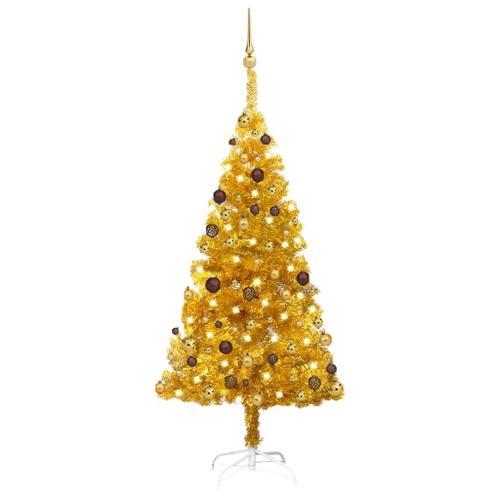 vidaXL Arbre de Noël artificiel avec LED et boules Doré 150 cm PET on Productcaster.