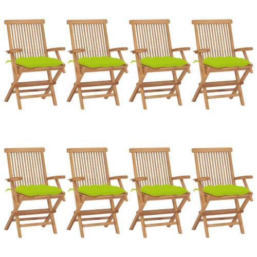 Vidaxl Chaises De Jardin Avec Coussins Vert Vif 8 Pcs Teck Massif on Productcaster.