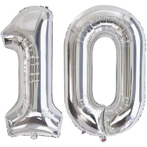 40Pouces Ballon Chiffre Anniversaire 10 Argent, 0123456789,10-19,20... on Productcaster.