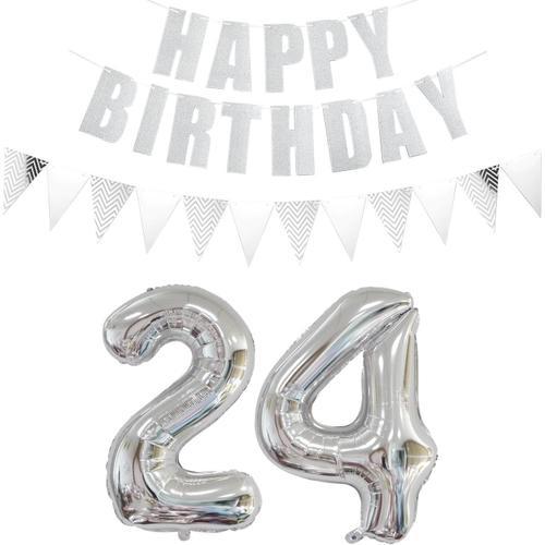 Lot De 2 Ballons En Forme De Chiffre 24 Argenté + Guirlande Happy B... on Productcaster.