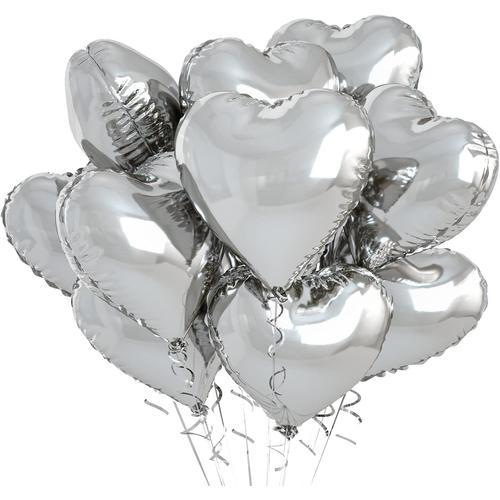 10 Pièces Argent Amour Ballons, Argent Coeur Ballons Hélium De La 1... on Productcaster.