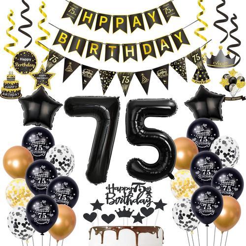 Ballon 75 Ans Homme Femme Anniversaire Décoration Noir Or Ballon 75... on Productcaster.