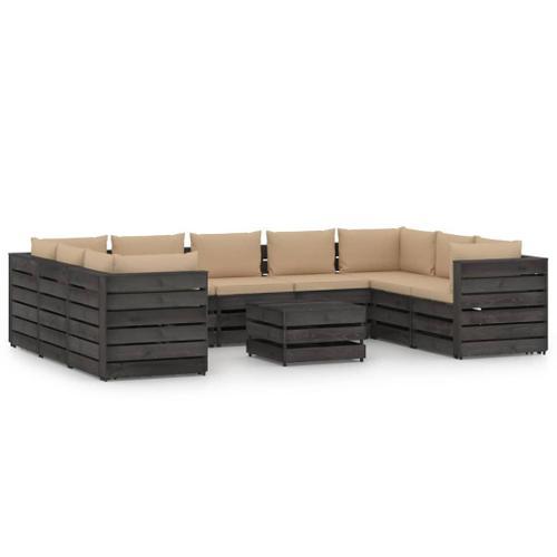 Vidaxl Salon De Jardin 10 Pcs Avec Coussins Bois Imprégné De Gris on Productcaster.