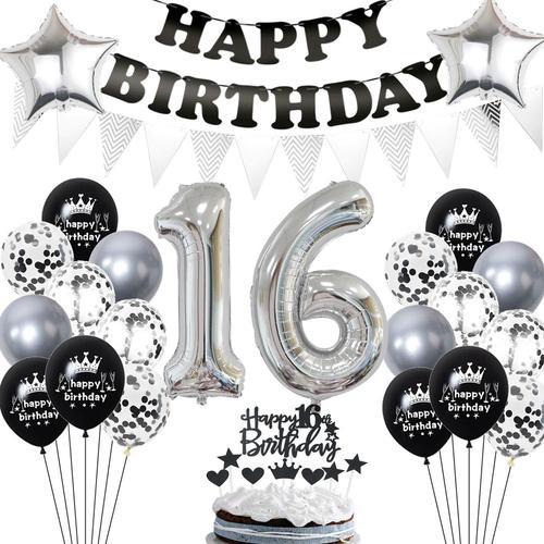 Noir Argent Décoration 16 Ans Anniversaire,Ballon 16 Ans Anniversai... on Productcaster.