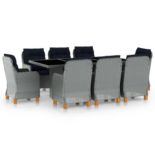 Vidaxl Mobilier À Dîner 9 Pcs Avec Coussins Résine Tressée Gris Clair on Productcaster.