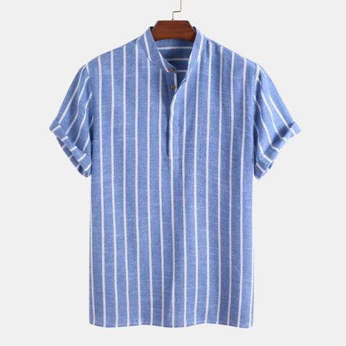 Chemise Rayée À Manches Courtes Pour Homme,Vêtement En Coton Et Lin... on Productcaster.