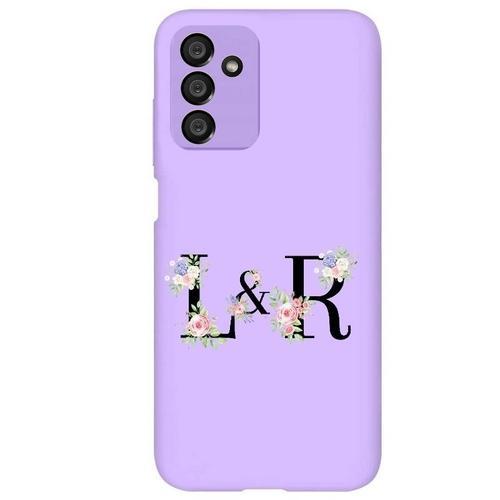 Coque Violet Galaxy A14 5g Avec Vos Initiales Personnalisees Et Fleur on Productcaster.