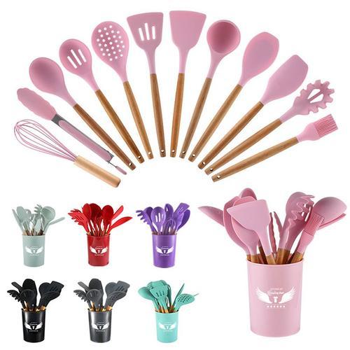 Manche En Bois Silicone Ustensiles De Cuisine 11 Pieces Spatule Ant... on Productcaster.