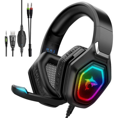 Casque de jeu professionnel stéréo avec lumière RGB, avec micro, po... on Productcaster.