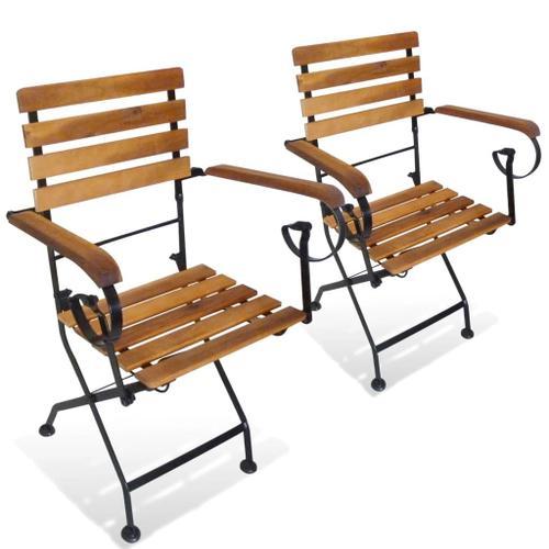 Vidaxl Chaises Pliables De Jardin 2 Pcs Acier Et Bois D'acacia Solide on Productcaster.