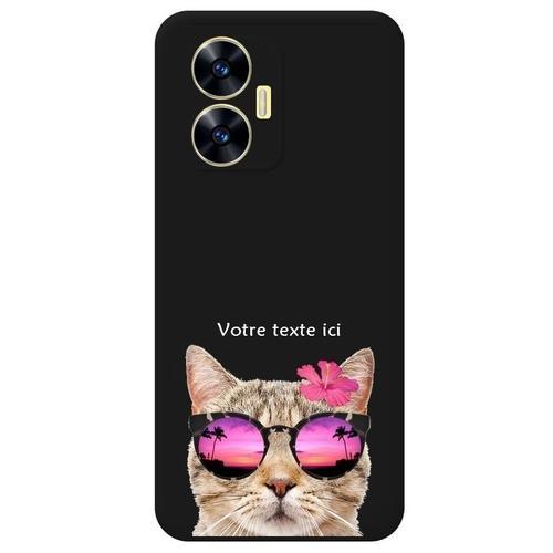 Coque Noire Realme C55 Chat Lunettes Personnalisee on Productcaster.