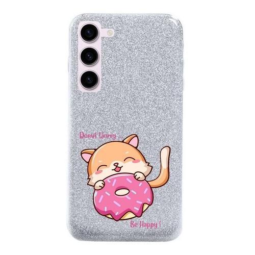 Coque Galaxy S23 Paillettes Argent Chat Donut Personnalisee on Productcaster.