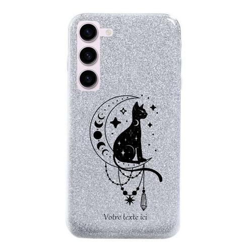 Coque Galaxy S23 Paillettes Argent Chat Astro Lune Personnalisee on Productcaster.