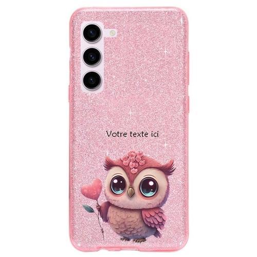 Coque Galaxy S23 Paillettes Rose Chouette Et Fleur Personnalise on Productcaster.