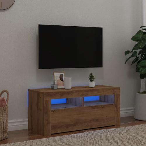 Vidaxl Meuble Tv Avec Lumières Led Chêne Artisanal Bois D'ingénierie on Productcaster.