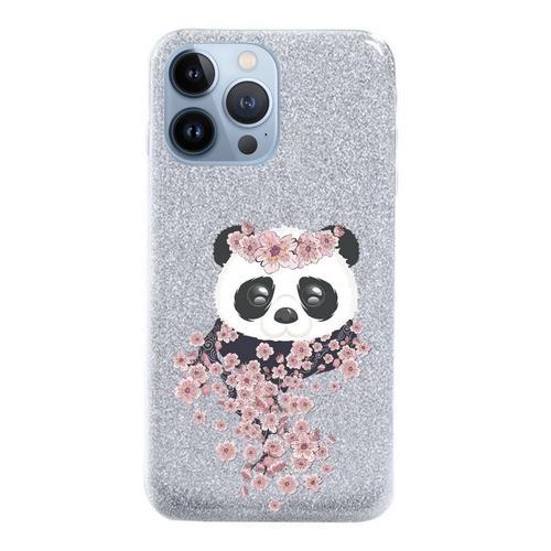 Coque Iphone 14 Pro Max Paillettes Argent Panda Fleur De Cerisier on Productcaster.