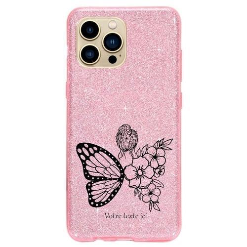 Coque Iphone 14 Pro Max Paillettes Rose Femme Papillon on Productcaster.