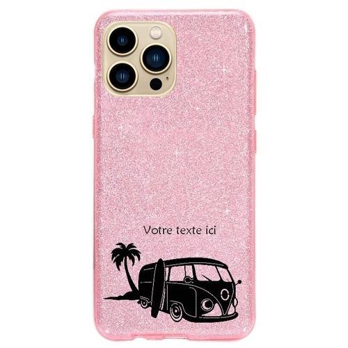 Coque Iphone 14 Pro Max Paillettes Rose Van Hawai Surf Personnalisee on Productcaster.