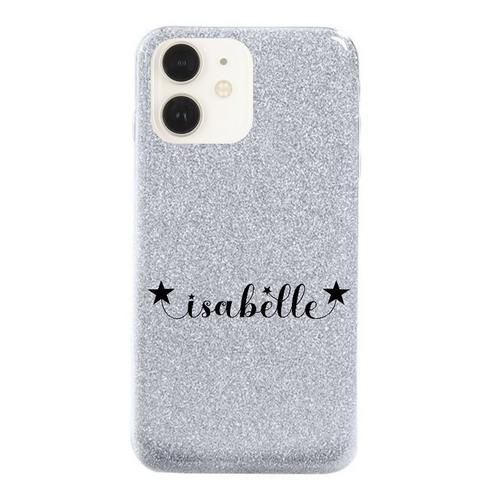 Coque Iphone 12 Mini Paillettes Argent Prenom Police 14 Noir Etoile on Productcaster.