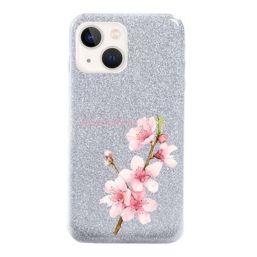 Coque Iphone 14 Paillettes Argent Fleur Ceriser Branche Personnalisee on Productcaster.