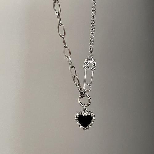 Collier Avec Pendentif En C?Ur Noir Pour Femmes,Chaîne Punk Avec St... on Productcaster.