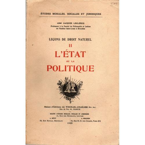 L'etat Ou La Politique Tome Ii Abbé Jacques Leclercq on Productcaster.